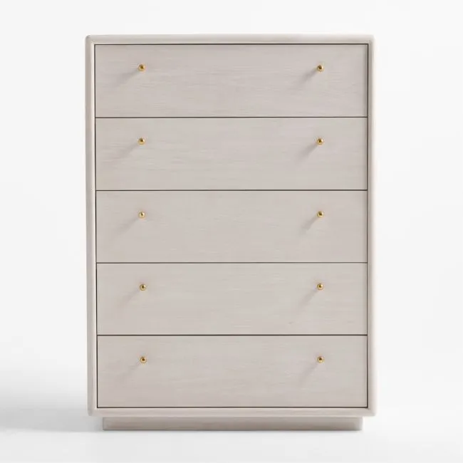 Lafayette 38" Whitewashed Wood 5-Drawer Tall Dresser