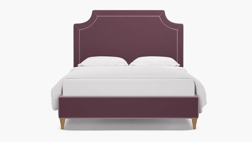 Deco Bed, Lavender Performance Plush Velvet, Natural Decorative Tapered Leg, Queen