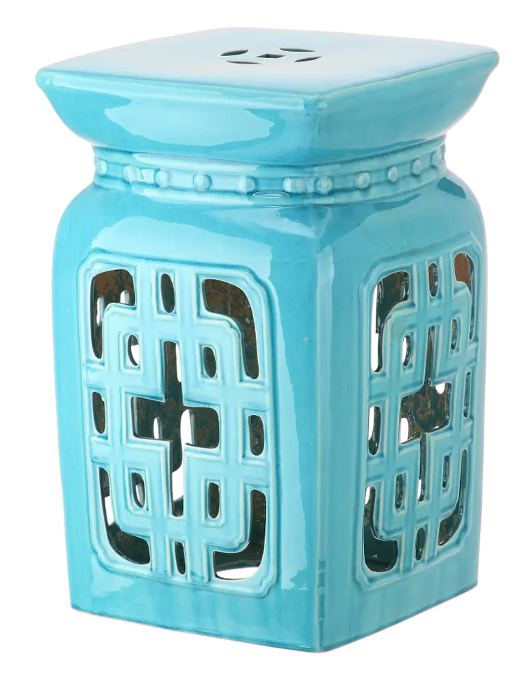 Beijing Filigree Garden Stool - Light Blue
