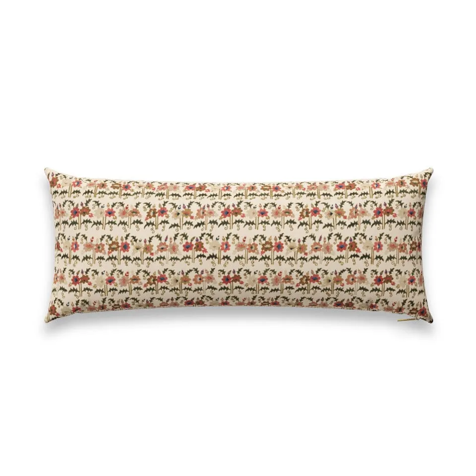 Pink Posy Suzani Pillow by St. Frank | 40" W x 15" H | Cotton/Silk/Linen