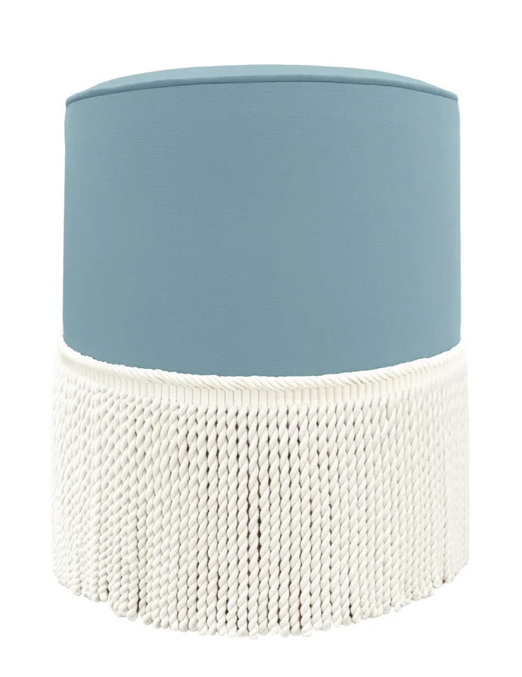 THE TIGHT ROUND OTTOMAN :: CLASSIC LINEN // HYDRANGEA BLUE - 17" Diameter X 19" Height Without Bullion / Hydrangea Blue