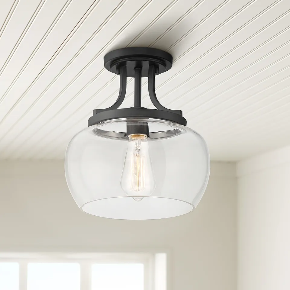 Regency Hill Kristov 10 1/4" Wide Black and Clear Glass Ceiling Light