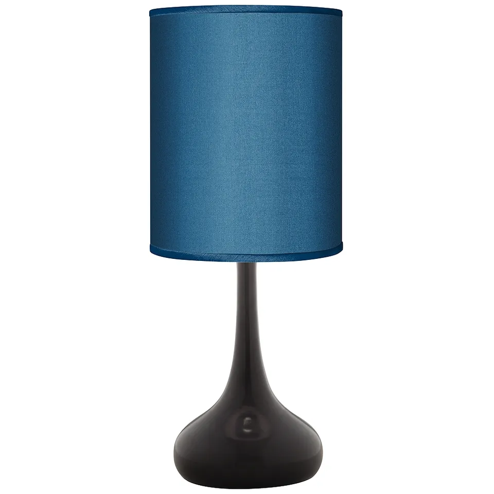 Possini Euro 23 1/2" Blue Faux Silk Black Droplet Modern Table Lamp
