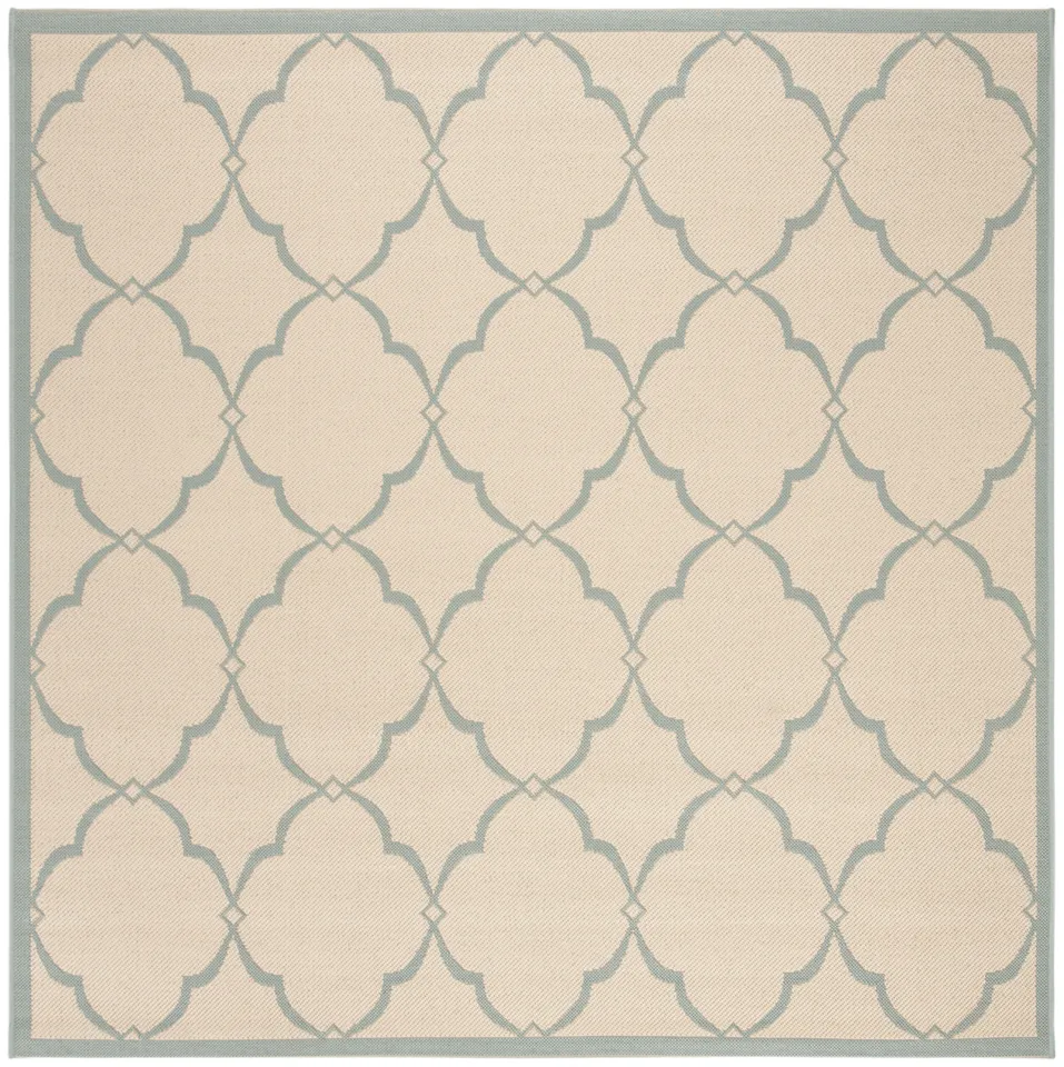 Arlo Home Indoor/Outdoor Woven Area Rug, LND125L, Cream/Aqua,  6' 7" X 6' 7" Square