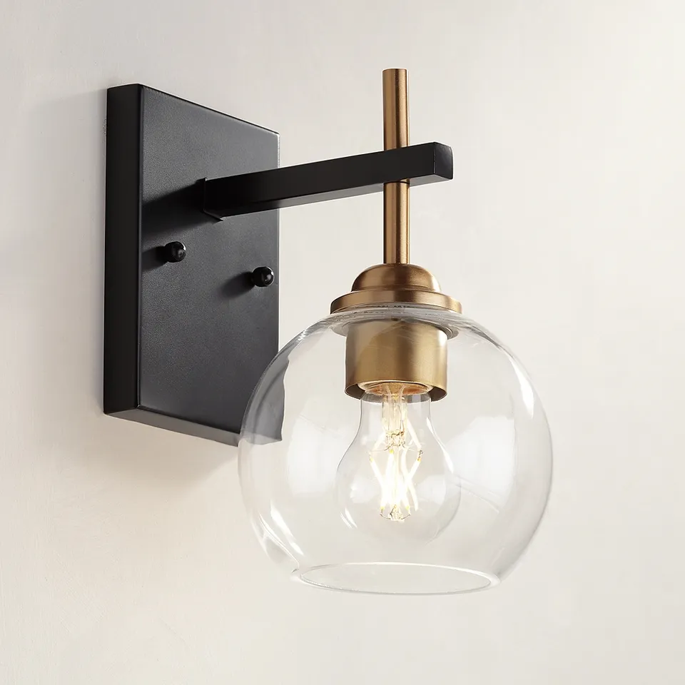 Duka 9 3/4" High Black and Gold Glass Globe Wall Light