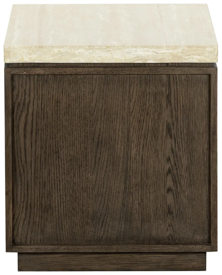 Safavieh Couture Alysandria Square Accent Table, Dark Brown Oak / Travertine