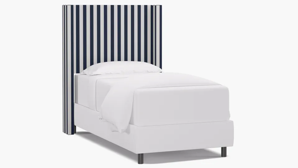 Modern Wingback Headboard, Navy Cabana Stripe, Twin