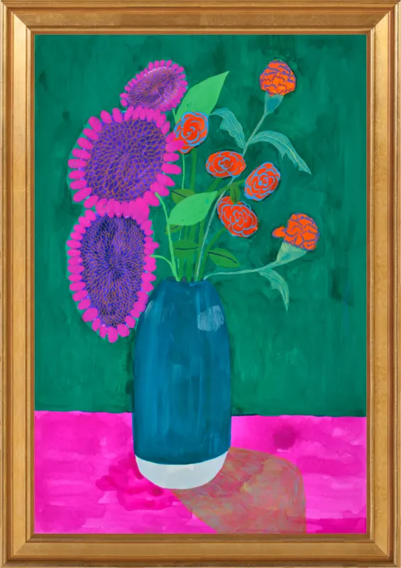 vase with sunflowers and carnations  by Christiane Drapela for Artfully Walls