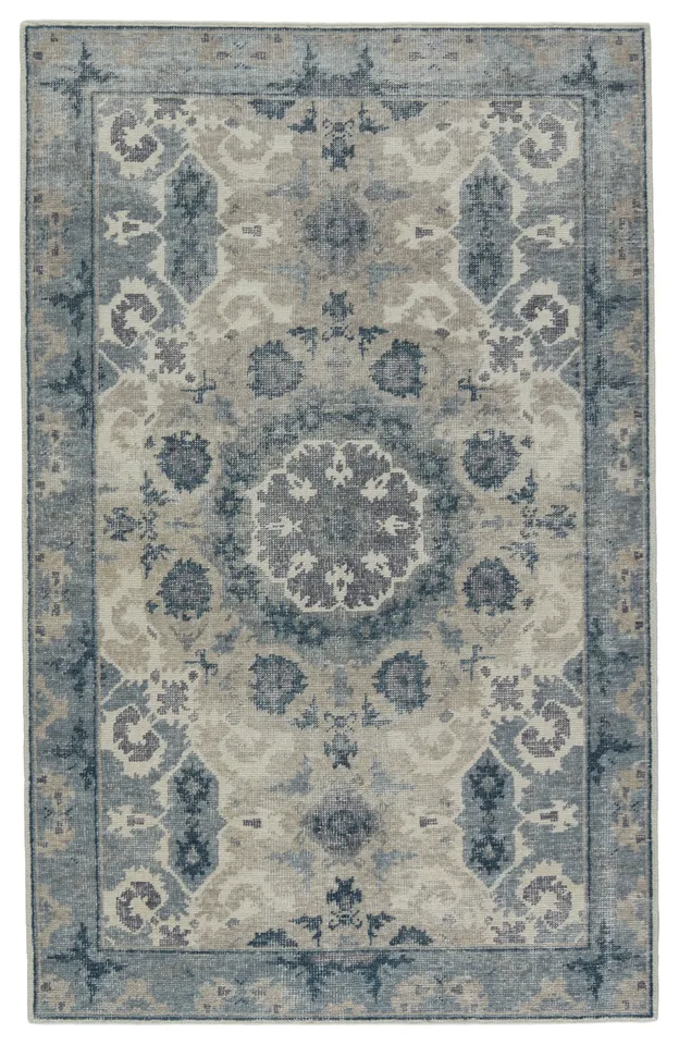 Modify Hand-Knotted Medallion Blue/ Light Gray Area Rug (12'X15')