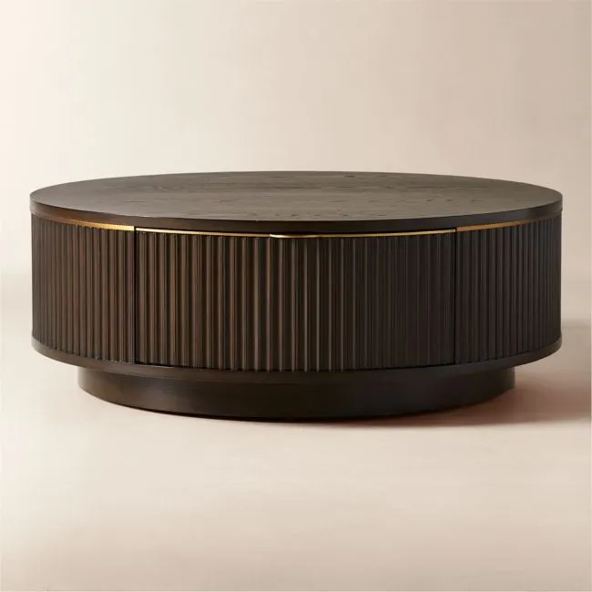 Davison 40" Round Fluted Dark Oak Storage Coffee Table