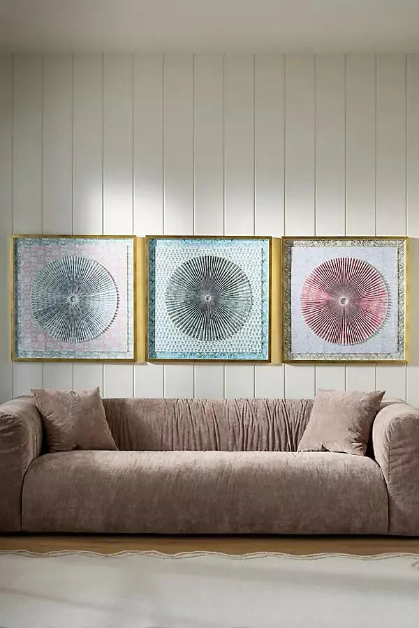 Dimensional Block Print Pleated Circle Wall Art