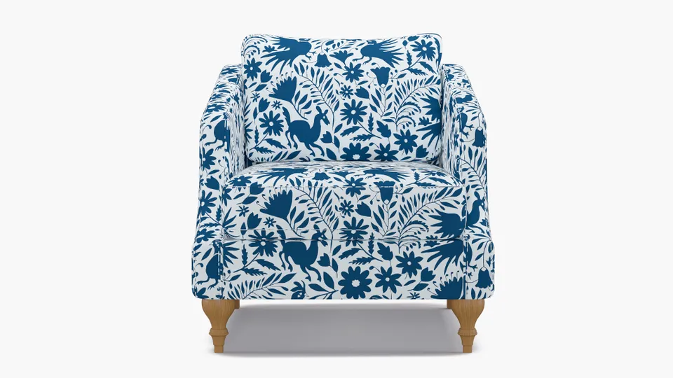 Slope Arm Chair, Cerulean Frida, Natural Turned Wood Leg