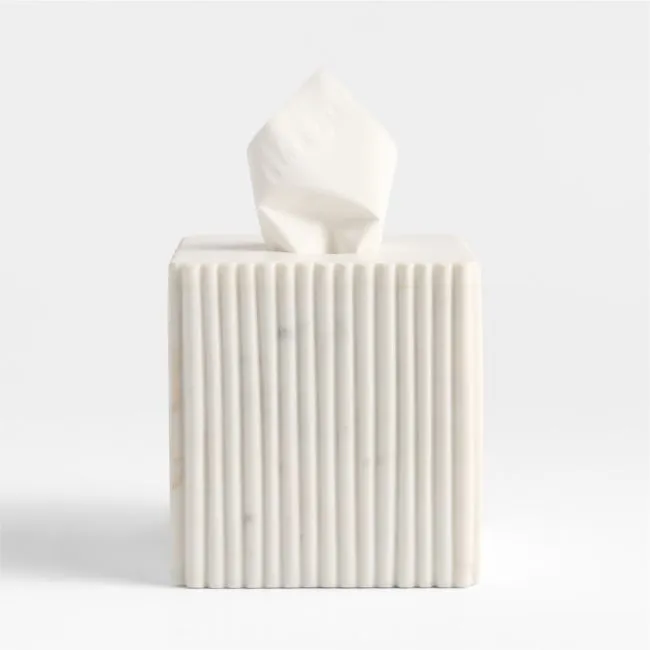 Carmen Fluted White Marble Tissue Box