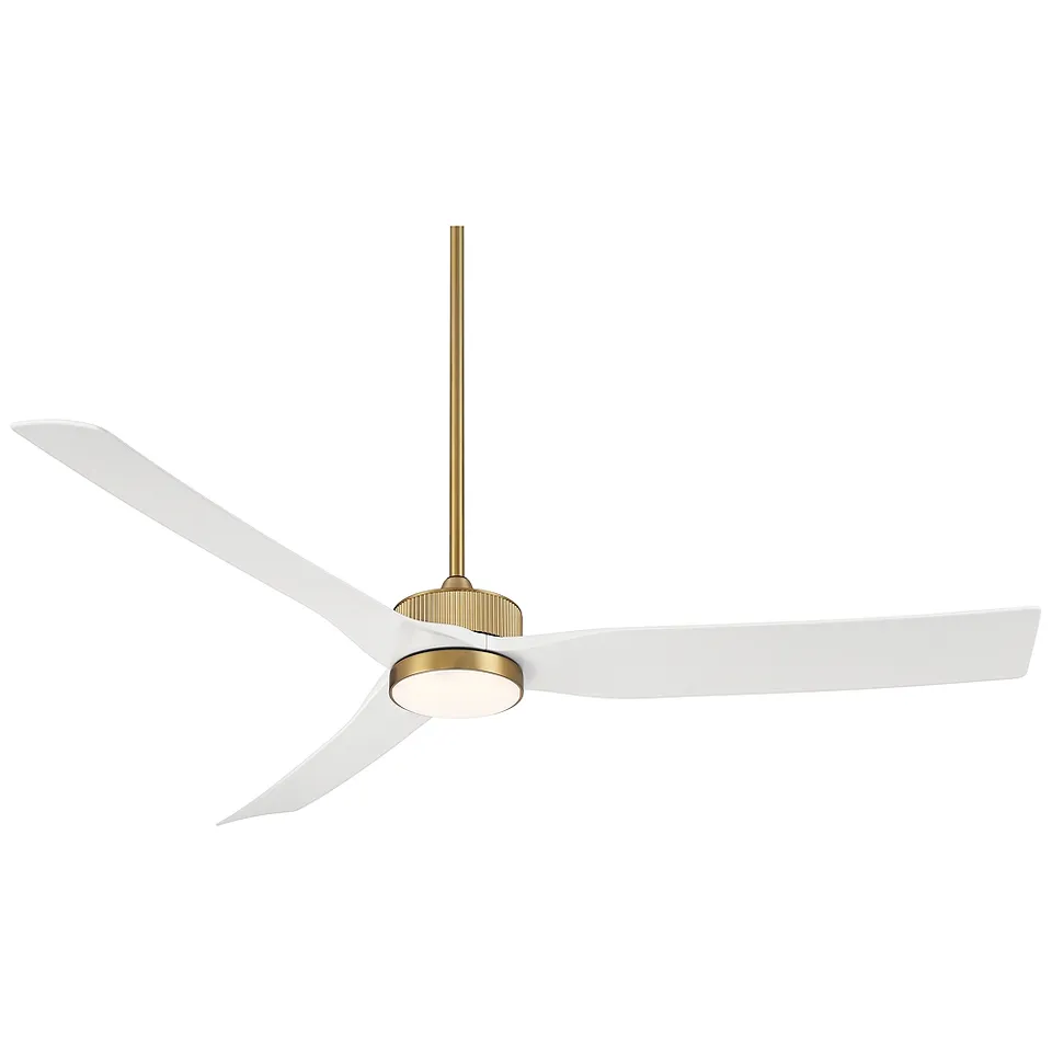 60" Casa Vieja Montage Soft Brass LED Damp Rated Fan with Remote