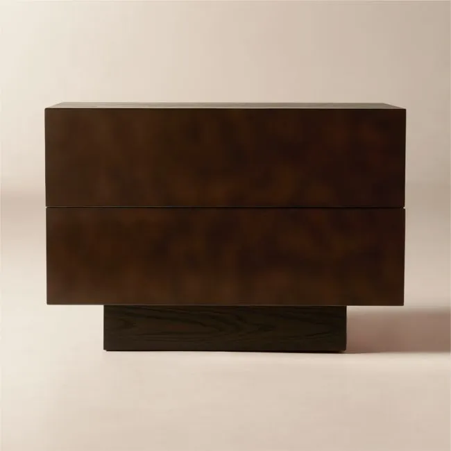 Hudson 32" Lacquered Dark Brown Wood 2-Drawer Nightstand Set of 2