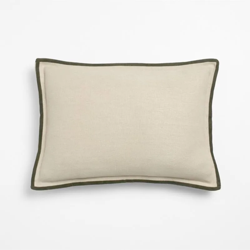 Linen with Velvet Trim 22"x15" Burnt Green Throw Pillow Cover with Feather Insert