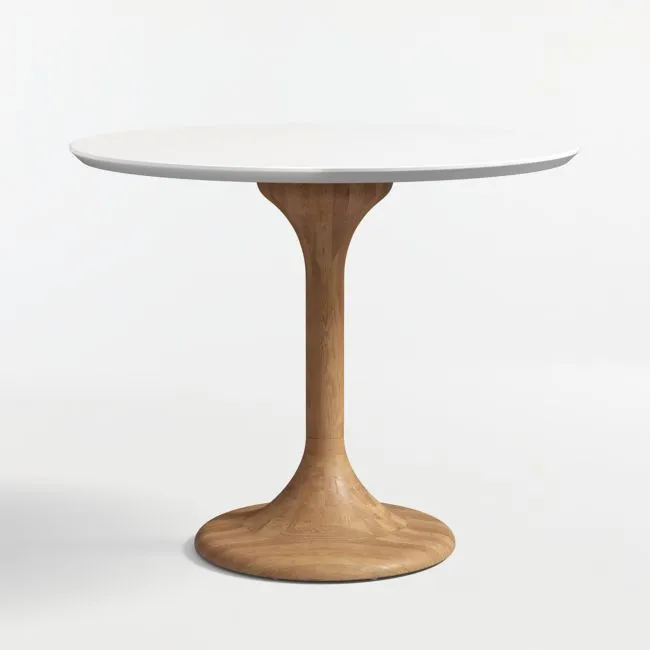 Nero 36" White Quartz and Wood Round Bistro Dining Table