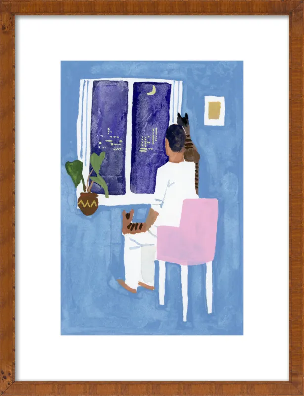 Look at the cat and the moon by Hiroyuki Izutsu for Artfully Walls