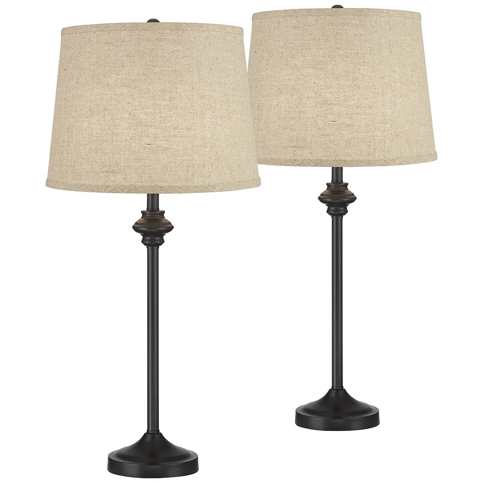 Possini Euro Lynn 26" High Burlap Shade Black Buffet Lamps Set of 2