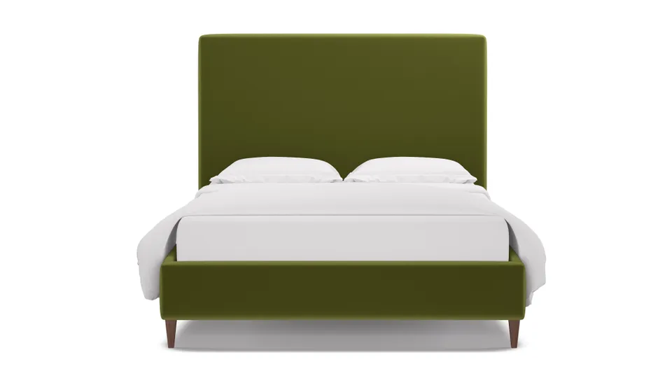 Classic Bed, Sage Performance Velvet, Walnut Square Tapered Leg, Queen