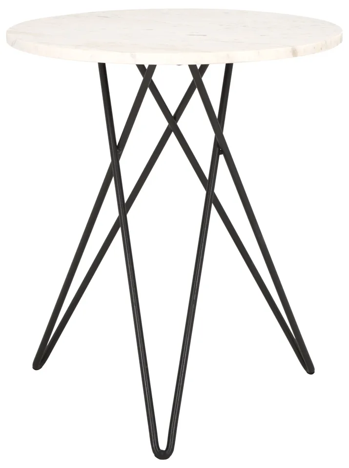 Cade Marble Side Table - White Marble / Black