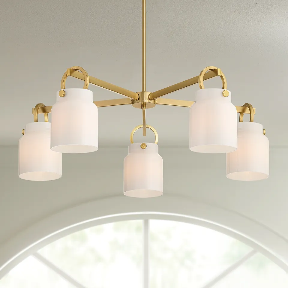 Possini Euro Evora 30" Wide Brass and Opal Glass 5-Light Chandelier