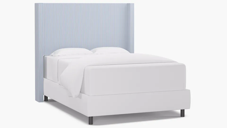 Modern Wingback Headboard, Cornflower Classic Ticking Stripe, Full