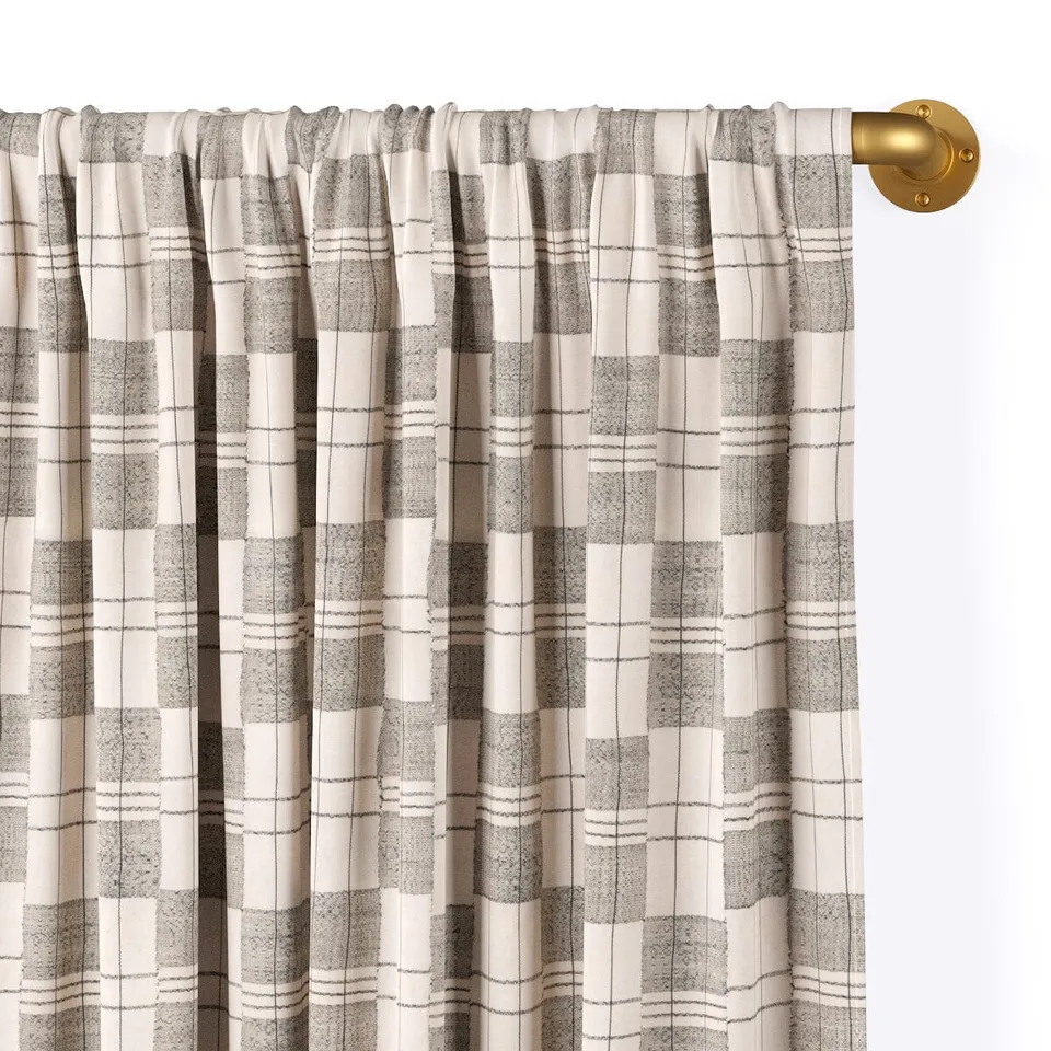 Charcoal Plaid Mossi Rod Pocket Curtain by St. Frank | Black | 120" Panel | Cotton/Linen