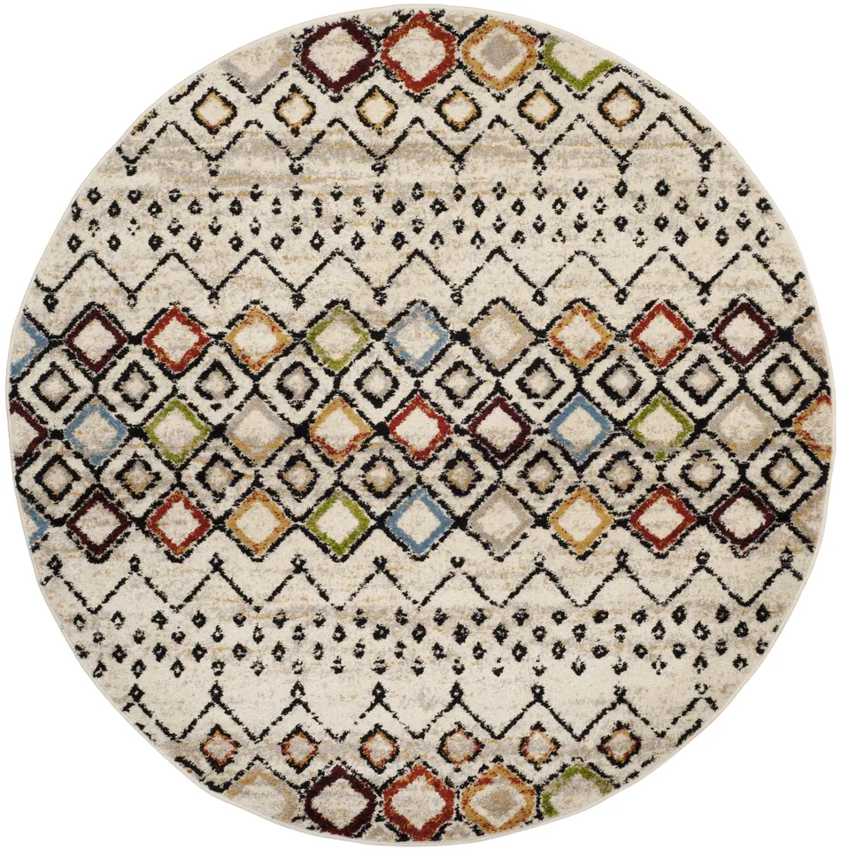 Arlo Home Woven Area Rug, AMS108K, Ivory/Multi,  6' 7" X 6' 7" Round