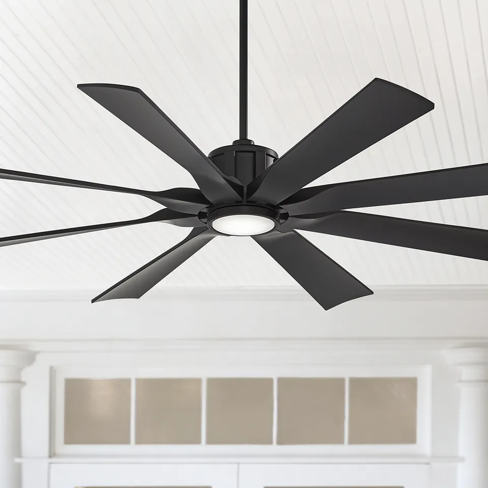 60" Possini Defender Matte Black Damp LED Ceiling Fan with Remote