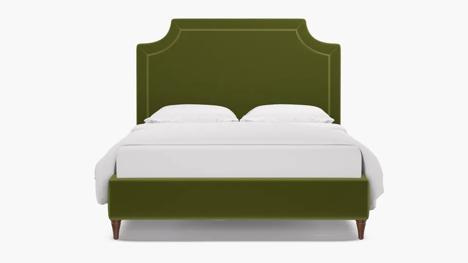 Deco Bed, Sage Performance Velvet, Walnut Decorative Tapered Leg, Full