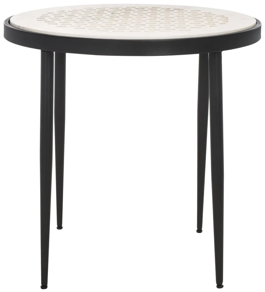 Elly Marble CNC Side Table - White Marble / Black