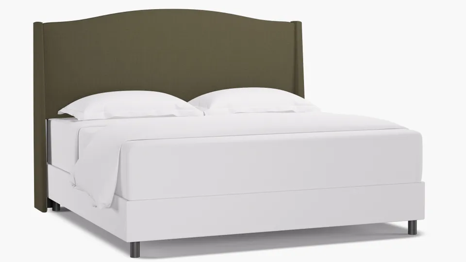 Classic Wingback Headboard, Olive Everyday Linen, King