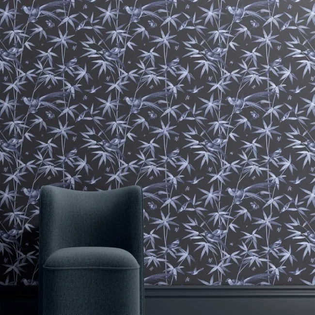 Finch Midnight Navy Botanical Wallpaper