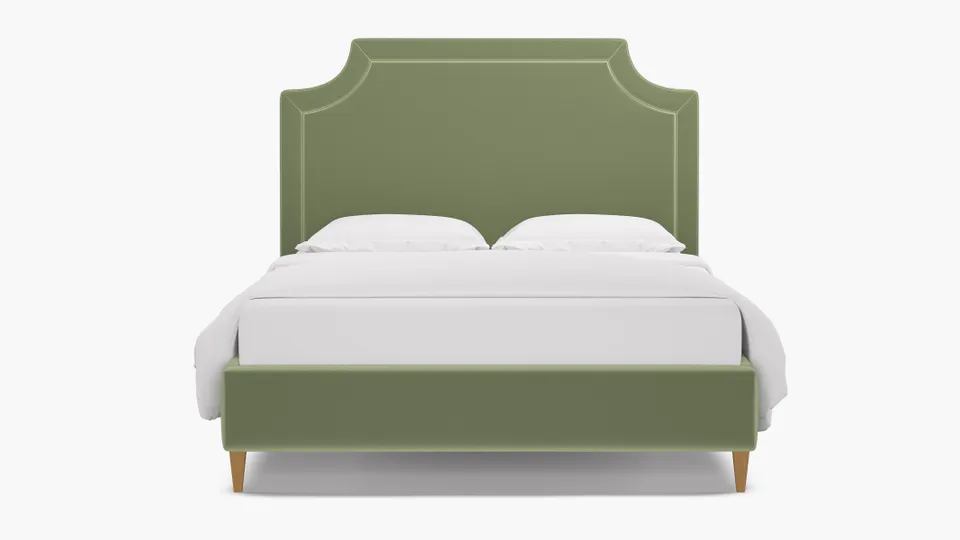 Deco Bed, Celadon Performance Plush Velvet, Natural Square Tapered Leg, King