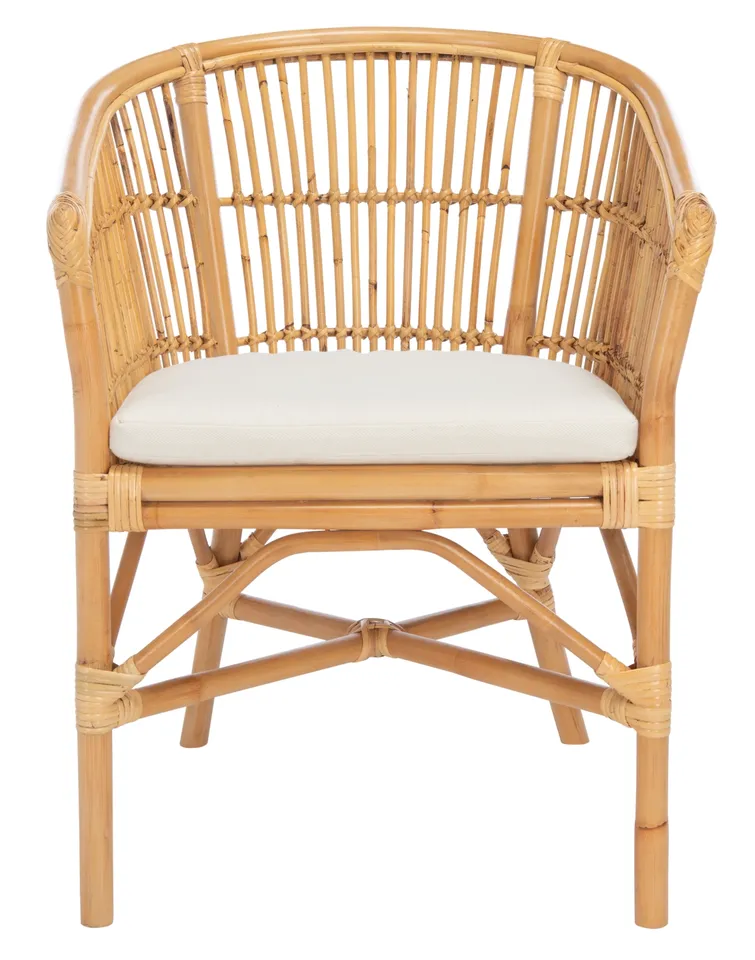 Olivia Rattan Accent Chair With Cushion - White / Natural