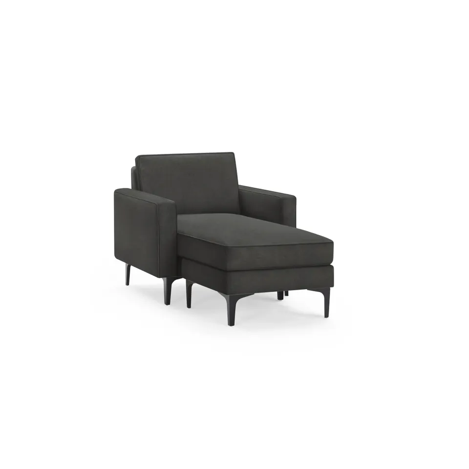 Nomad Velvet Armchair with Chaise - Graphite Grey - Performance Velvet / Black - Metal