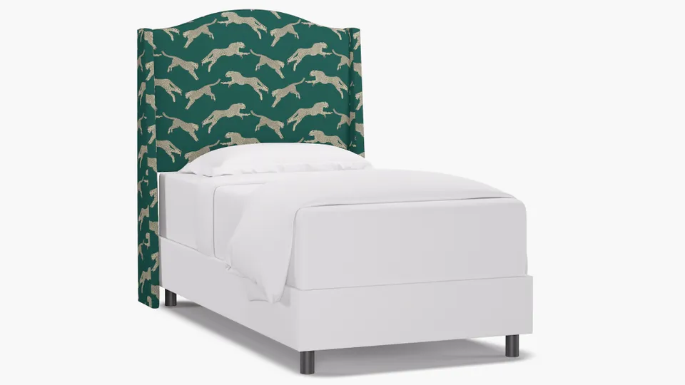 Classic Wingback Headboard, Polo Green Cheetah, Twin