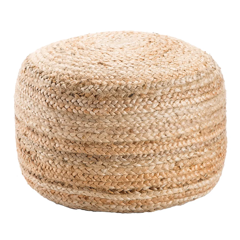 Sangam Natural Solid Beige Cylinder Pouf