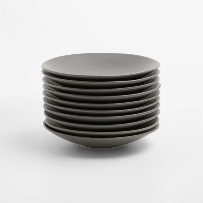 Craft Charcoal Round Stoneware Appetizer Plates, Set of 10