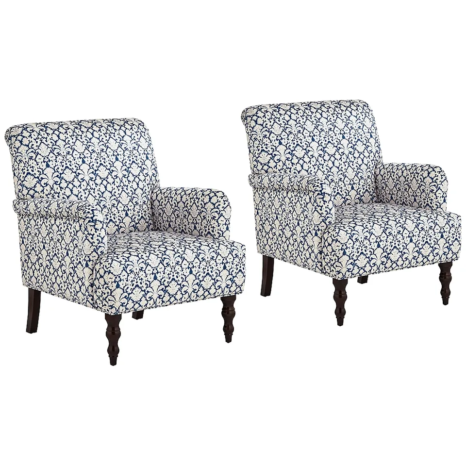 Nottingham Blue Floral Fabric Armchairs Set of 2