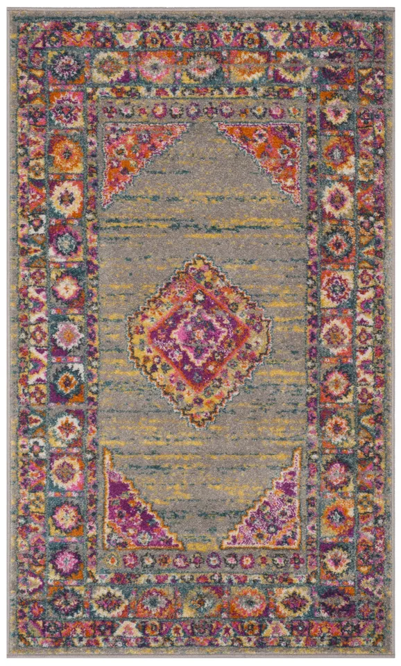 Arlo Home Woven Area Rug, MAD133G, Light Grey/Fuchsia,  3' X 5'
