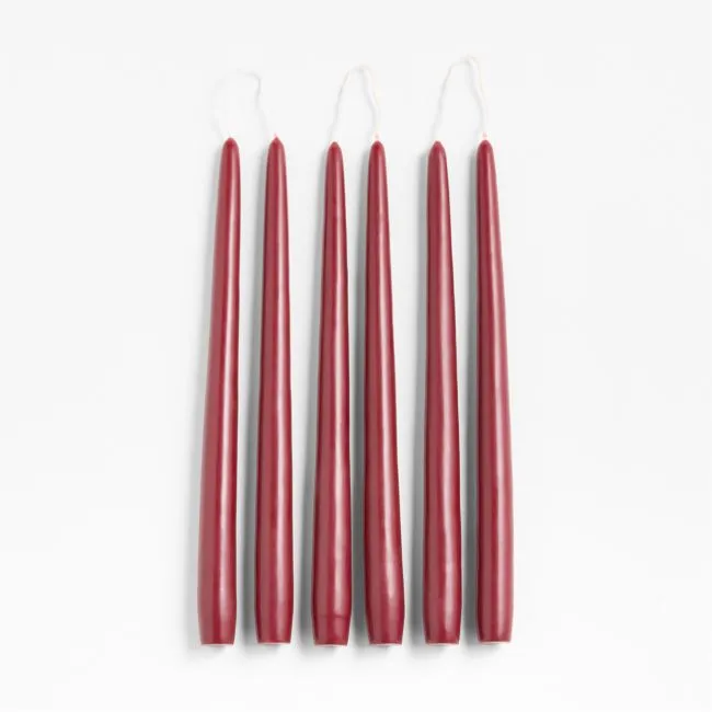 Dark Cranberry 12" Dipped Taper Candle, Set of 6