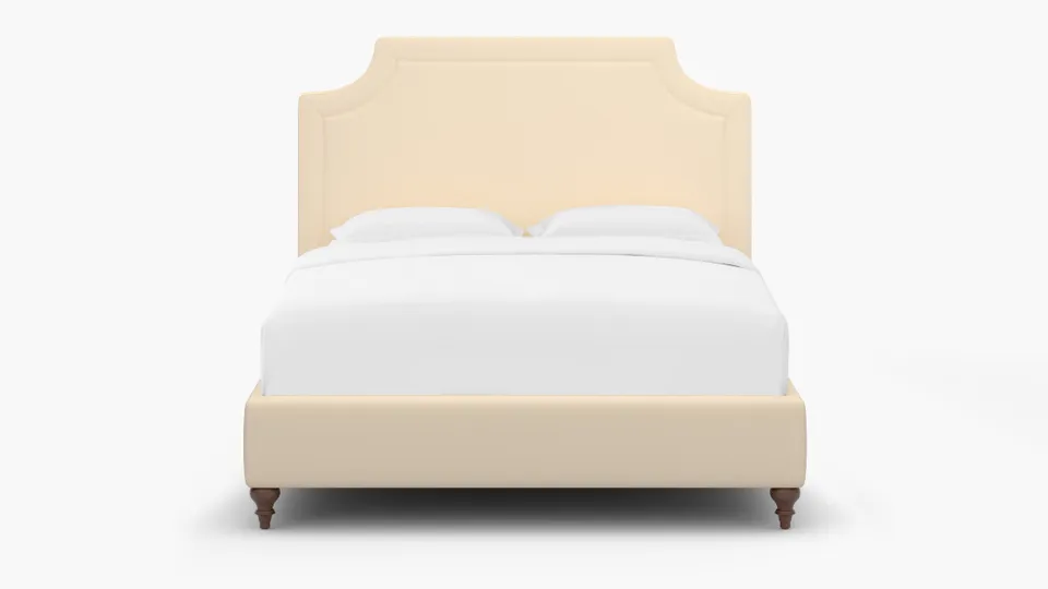 Deco Bed, Flax Twill, Walnut Traditional Turned Leg, Queen