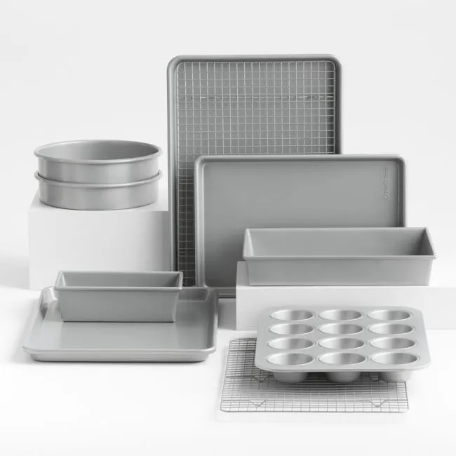 Crate & Barrel Silver 10-Piece Silicone Nonstick Bakeware Set