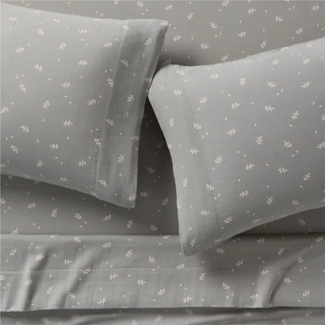 Supersoft Mist Blue Leaf Print 100% Organic Cotton Gauze Kids Queen Sheet Set