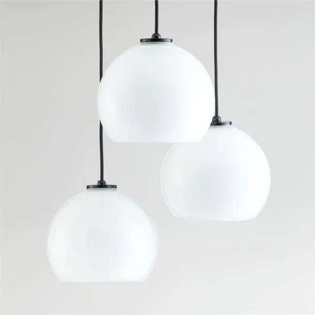 Arren Black 3-Light Round Pendant with Round Milk Glass Shades 17.3"