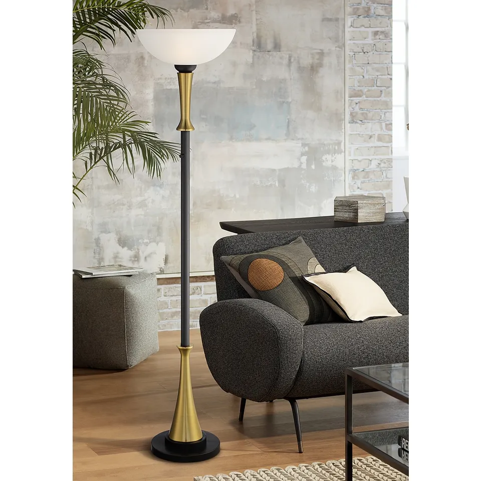 Possini Verdugo 70" Black and Brass Torchiere Floor Lamp with Dimmer