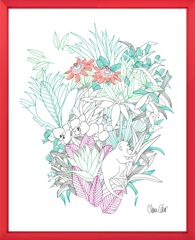 Passionflowers, orchids and the squirrel monkey  by Claire Colin for Artfully Walls
