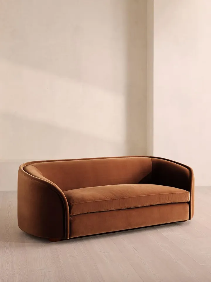Conall Three Seater Sofa, Velvet, Cinnamon, US